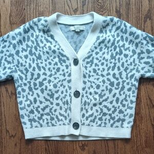 LOFT Animal Print Gray and Cream Knit Cardigan